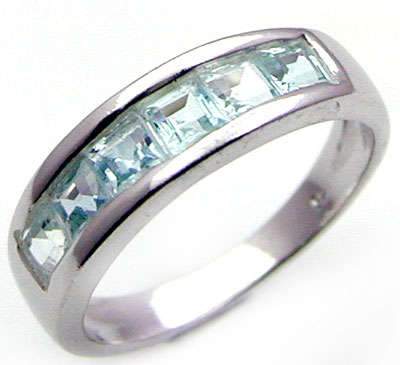 Channel setting Solid 925 Sterling Silver Genuine Blue Topaz ring
